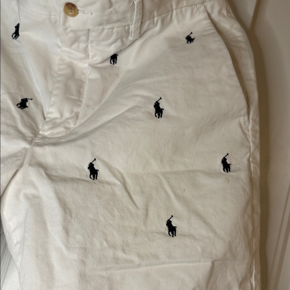 Polo by Ralph Lauren White Embroidered Polo Player Flat Front Shorts - Picture 4 of 14